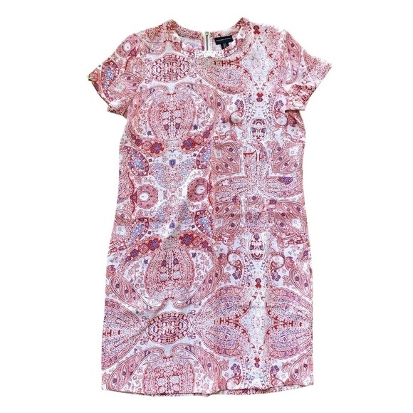 Adrienne Vittadini Paisley Geo Print Shift Mini Dress Red White Blue Size 4 - Picture 1 of 6